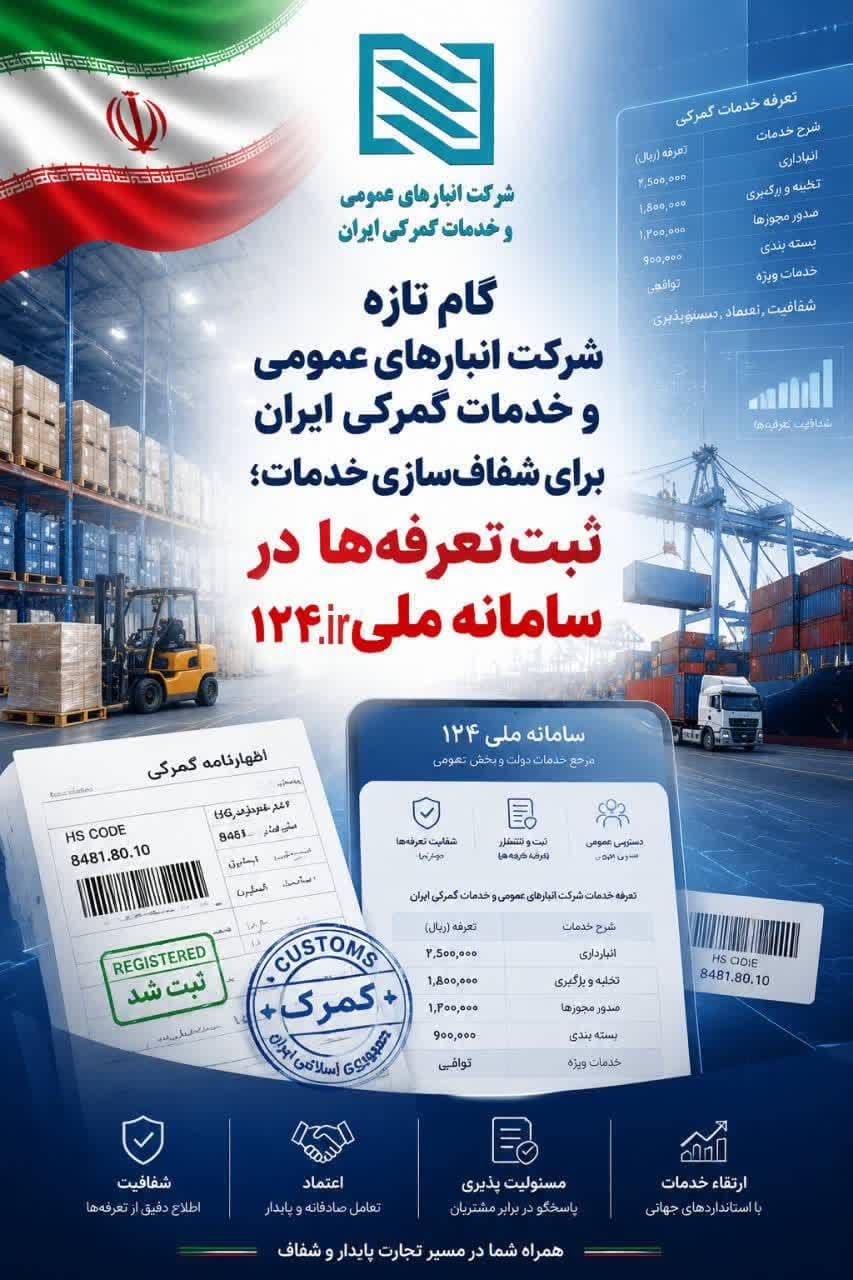 گام تازه شرکت انبارهای عمومی و خدمات گمرکی ایران برای شفافسازی خدمات؛ ثبت تعرفهها در سامانه ۱۲۴ سازمان حمایت